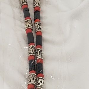 Unisex Necklace Red, Black and Silver 2